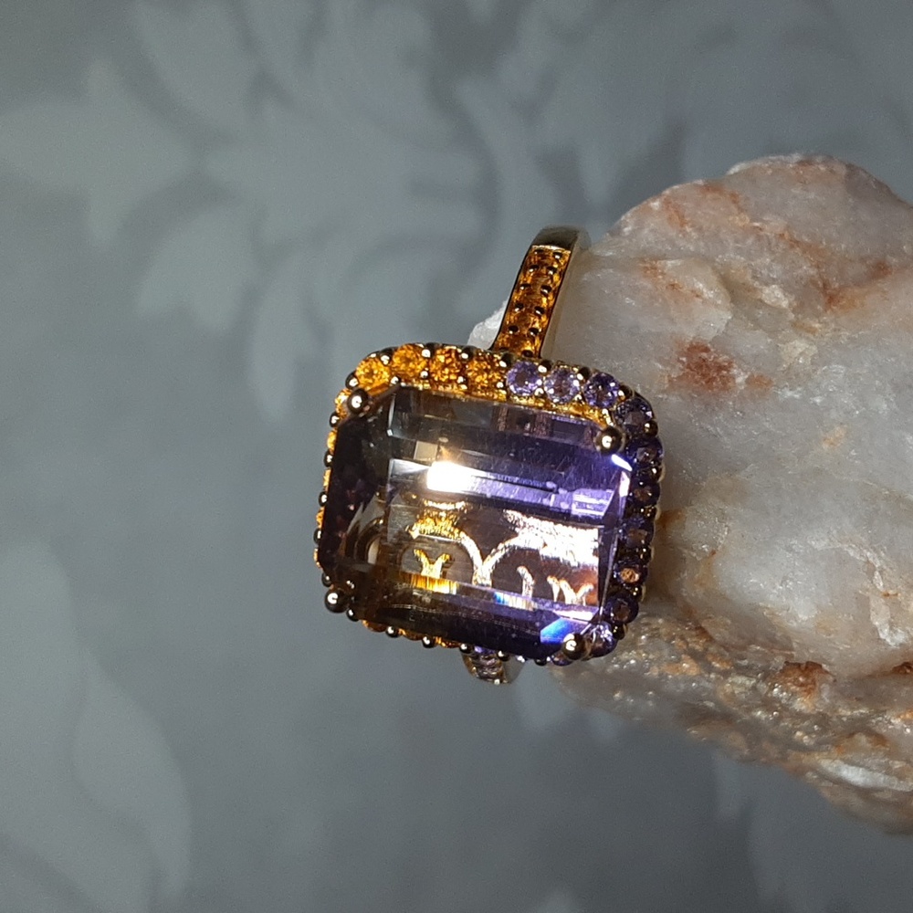 925 Ametrine, Amethyst And Citrine, Yellow Gold Over Sterling. PRICE IS FIRM. - Picture 5 of 7